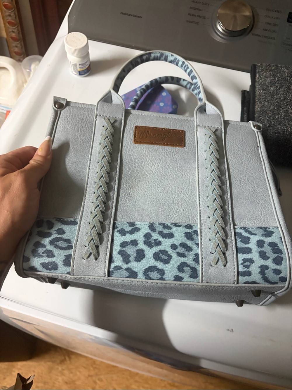 Wrangler Light Blue Leopard Print Accent Tote